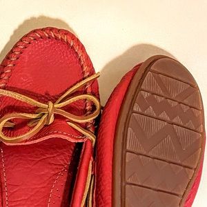 Red Minnetonka hard sole Moccasins